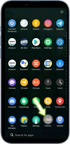 Écran d’accueil du smartphone montrant l’icône après l’installation du fichier Coolzino apk