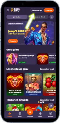 Page d’accueil de l’application affichée après le lancement, confirmant Coolzino app télécharger avec succès